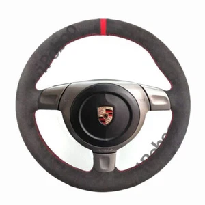 Black Suede Leather Steering Red Stitch Wheel Wrap Cover For Porsche 997 2006-08 - Picture 1 of 11