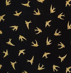 Birds Black Halloween Fabric Gold TIMELESS TREASURES Quilters Cotton Scant YARD - Picture 1 of 2