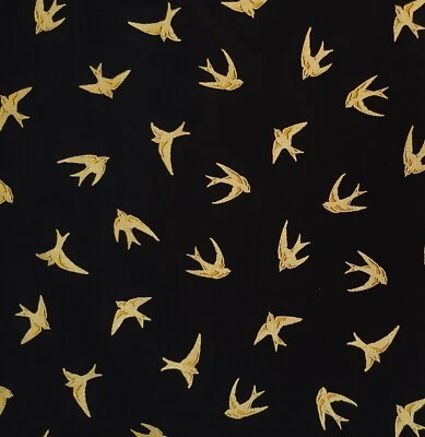 Birds Black Halloween Fabric Gold TIMELESS TREASURES Quilters Cotton Scant YARD - Image 1 of 2