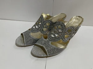 john fashion shoes Size 10 Chrystal Silver And Gold Slip On Mules. - Picture 1 of 13