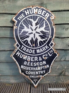 Early GenuineTHE HUMBER Enamel Sign 23.5" x 14" - Picture 1 of 7