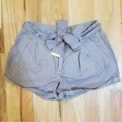 Juicy Couture Cargo Grey Gray Shorts with gold buttons Waist Tie Ribbon Size 2 - Image 1 of 4