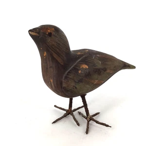 Vintage kleiner Volkskunst Holz geschnitzt handbemalt rustikal Vogel Metallbeine - Bild 1 von 10