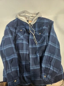 Wrangler Authentic Men Long Sleeve Jacket Hoodie Quilted Lined 10ZHEEP0N Blue Lg - Picture 1 of 3