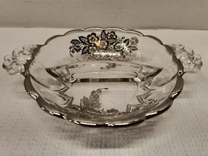 Silver City Glas geteilt Schale mit Griffen Silver Overlay Blumenmuster - Bild 1 von 9