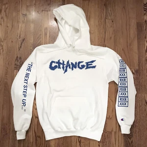 React! Records CHANGE Straight Edge White Hooded Sweatshirt Champion SXE Size M - Picture 1 of 8