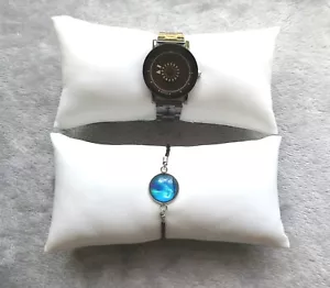 2 pc Jewelry Holder Bracelet / Watch / White PU Leather Pillow Cushion Display - Picture 1 of 3