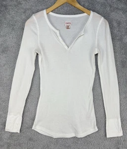 Mossimo Womens Medium White Henley Waffle 90s Grunge Y2K Long Sleeve V Neck - Picture 1 of 10