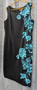 Maya Brooke Black/Blue Floral Dress Sz 14 - Picture 1 of 5