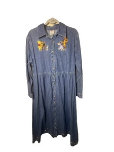 Vestido Jean Winnie Pooh Disney Manga Larga Denim Bordado Profesor Escuela XL - Imagen 1 de 5