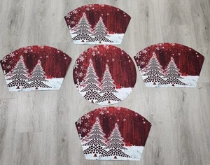 Christmas Coffee Bean Theme Table Placemats 5 Set Wrinkle-Free Holiday Red White - Picture 1 of 11