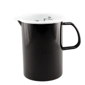 Vintage Style Enamel Measuring Jug Black 1 Litre - Picture 1 of 1