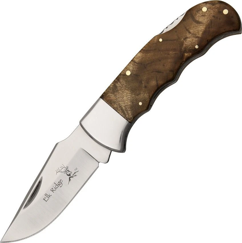 Cuchillo Plegable Elk Ridge Lockback 3" Acabado Satinado 440 Hoja de Acero Mango de Madera Foto 1 de 1
