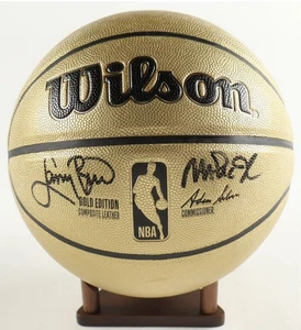 Larry Bird & Magic Johnson Signed NBA Basketball & Display Stand (PSA & Beckett) - Picture 1 of 3