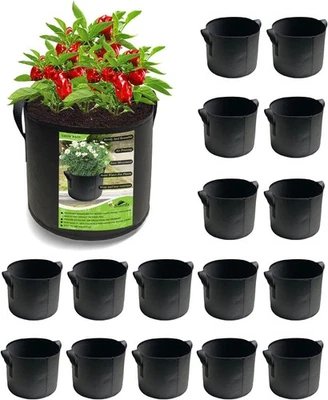 Bolsas de cultivo de plantas paquete de 16 galones asas de tela para maceta vegetales de jardín elevados Foto 1 de 4