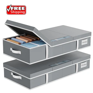 Yecaye Flat Underbed Storage Containers Bins with Lids, 2 Count, Gray - Picture 1 of 8