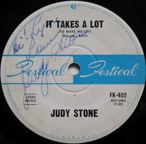 RARE SIGNED JUDY STONE *IT TAKES A LOT / I CRIED* THE BEE GEES 1963 OZ 7"45, EX - Picture 1 of 6
