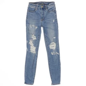 American Eagle 00 Short Hi Rise Jegging Distressed Blue Denim Juniors 23x25 - Picture 1 of 12
