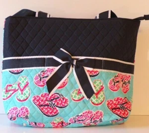 NGil Quilted Cotton Flip Flops Tote Double Handle Three Outer Pockets Bonus Bag - Picture 1 of 9