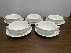 Adams Wedgwood Real English Ironstone 5 Double Holders Cup & 5 Saucers - Picture 1 of 7