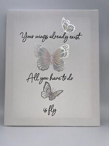 Claires’s Butterfly Canvas Picture Wall Hang Quote 11” Gift Girls