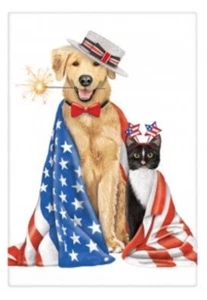 Flour Sack Kitchen Dish Towel Dog And Cat Flags Mary Lake - Thompson New - Picture 1 of 1
