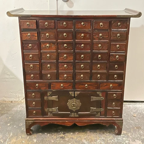 Antique Asian Apothecary Pagoda Herbal Medicine Cabinet ~ 48 Drawers ~ 33x30x12 Cover