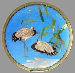 Antique Japanese Meiji Cloisonné Enameled Charger with Birds C1920s - Picture 1 of 10