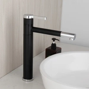 Grifo giratorio negro y cromo cubierta de baño grifo mezclador de mango único - Imagen 1 de 12