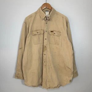 Vintage Carhartt Shirt XL Heavy Cotton Tan Button Down Workwear Distressed - Picture 1 of 15