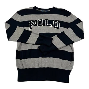 VTG Polo Ralph Lauren BIG Logo Spell Out Striped Sweater Large - Picture 1 of 12