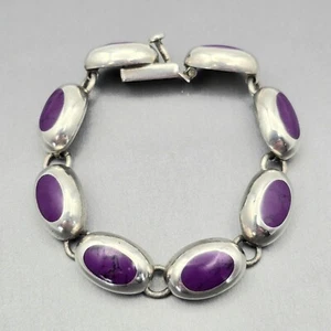 Vintage Taxco Sterlingsilber & Sugilit ovales Gliederarmband 7,25" bündig Set TH-91 - Bild 1 von 13