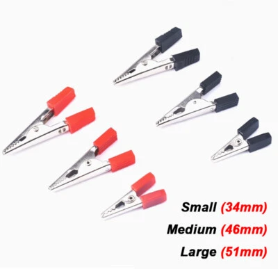 Alligator Crocodile Clips S/M/L Test Leads Electrical Clamp Insulated Black/Red - Image 1 of 4