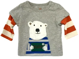Baby Boden Boys 3-6 Month Gray Polar Bear Christmas Letter Appliqué Shirt - Picture 1 of 6