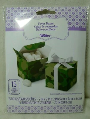 WILTON 15 Count Camouflage Favor Boxes  Birthday/Grooms/Party/Hunter 2"x2"x2"  - Image 1 of 3