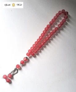 Velvet Pink Artificial Stone Islamic Prayer Beads 33 BeadsTasbih Misbaha Tasbeeh - Picture 1 of 8