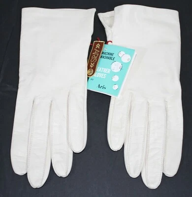 Aris White Leather Gloves Machine Washable NOS 6.5 Vintage - Image 1 of 4