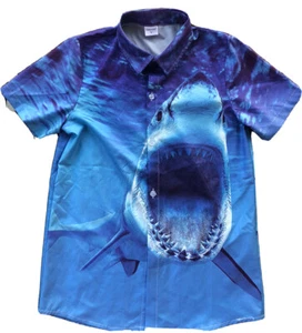 Child SZ S Shark Tank Top Shirt Blue Jaws Shark Week Ocean Go Shark Fans! - Picture 1 of 4