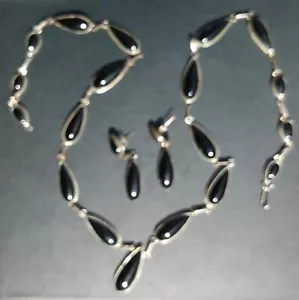 Set collana orecchini pietra onice Zuni Indiani Nativi argento sterling 925 - Foto 1 di 15