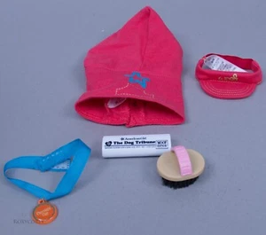 American Girl Doll Sporty Pet Outfit Newspaper Sun Visor Hat Hoodie Brush Collar - Picture 1 of 2