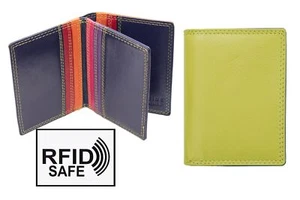 NEW RFID SAFE London Green Multi Colour Leather Credit Card Holder Wallet Boxed - Picture 1 of 7