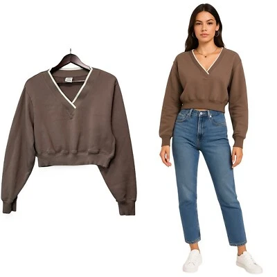 ROSA Victorias Secret Marrón Recortado Cuello en V Sudadera Talla S Athleisure Acogedora Y2K Foto 1 de 4