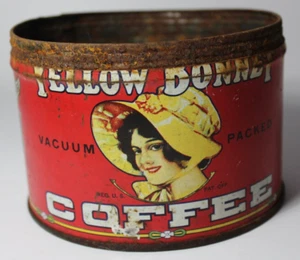 Vintage 1940s YELLOW BONNET GRAPHIC COFFEE TIN ONE POUND Springfield Missouri MO - Picture 1 of 13