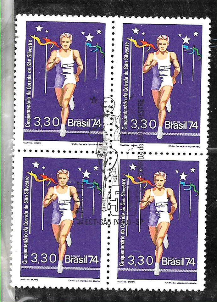 #1029 BRASIL BRAZIL1974 SPORT MARATON ST VILVESTRE BLOCx4 YV 1133 SPEC FIRSTDAY  - Image 1 of 1