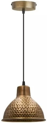 Pendant Light Ceiling Fixture Dome Shade Hammered Metal Rustic Brass Accent - Image 1 of 4