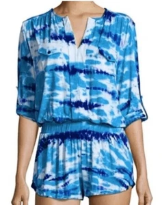 YFB Young Fabulous & Broke Womens Medium Blue Tie Dye Romper Shorts Modal - Picture 1 of 8