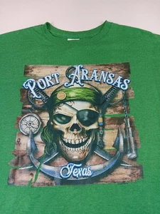 Port Aransas Texas T-Shirt Mens M Pirate Skull Graphic Green - Picture 1 of 7