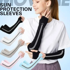 Long Half Finger Gloves Arm Sleeves Sun UV Protection Ice Cool Arm Cover D V8K9 - Picture 1 of 13