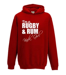 Juko I'm A Rugby And Rum Kinda Girl Hoodie Funny Novelty Sports Gift For Her - Picture 1 of 6