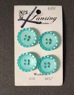 Vintage Lansing 4 Turquoise Flat wit Facite Edge 4 Hole Buttons on Original Card - Image 1 of 2